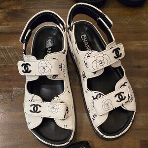 Chanel Logo Dad Sandals Sz 40